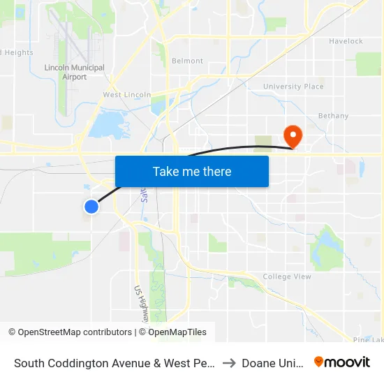 South Coddington Avenue & West Peach Street, SW to Doane University map