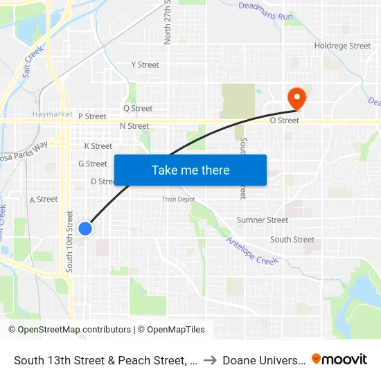 South 13th Street & Peach Street, SW to Doane University map