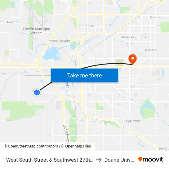 West South Street & Southwest 27th Street, NE to Doane University map