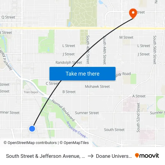 South Street & Jefferson Avenue, NE to Doane University map