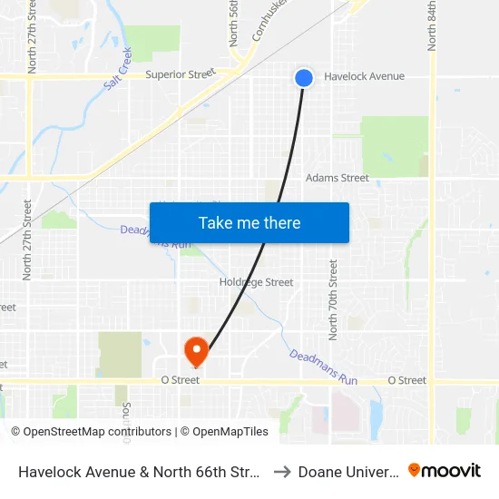 Havelock Avenue & North 66th Street, Se to Doane University map