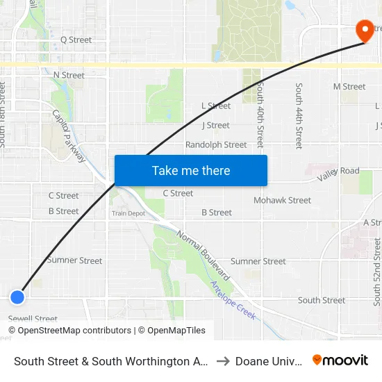South Street & South Worthington Avenue, NW to Doane University map