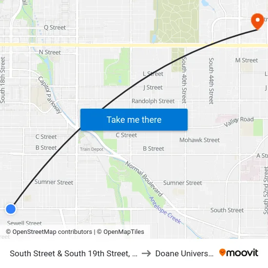 South Street & South 19th Street, Se to Doane University map