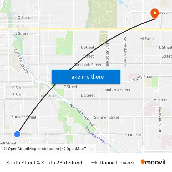 South Street & South 23rd Street, Se to Doane University map