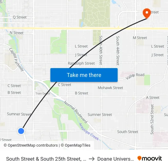 South Street & South 25th Street, Se to Doane University map