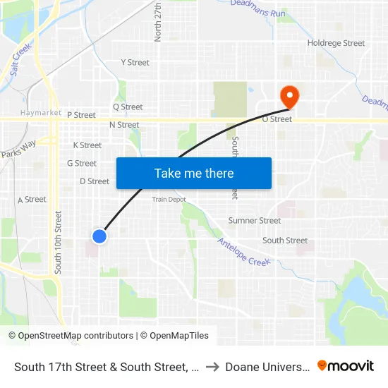 South 17th Street & South Street, NE to Doane University map
