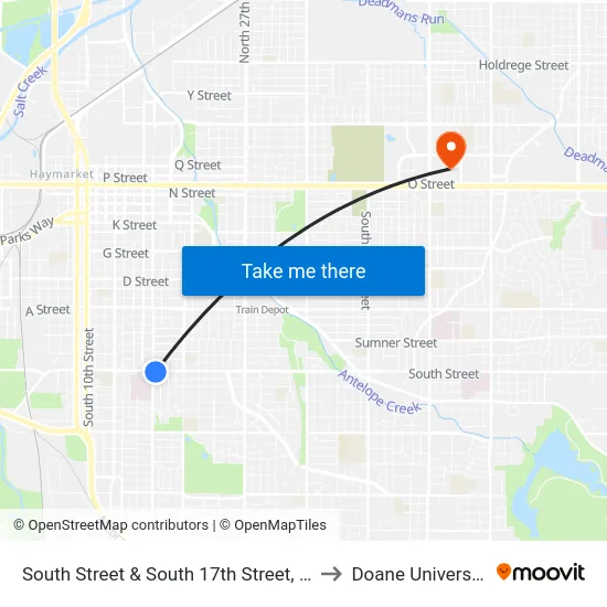 South Street & South 17th Street, Se to Doane University map