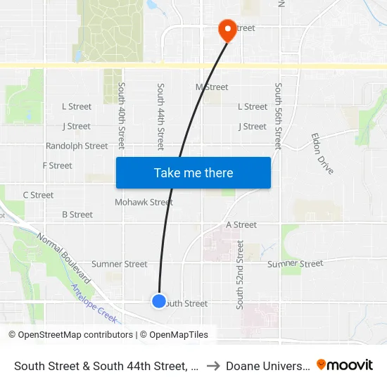 South Street & South 44th Street, NW to Doane University map