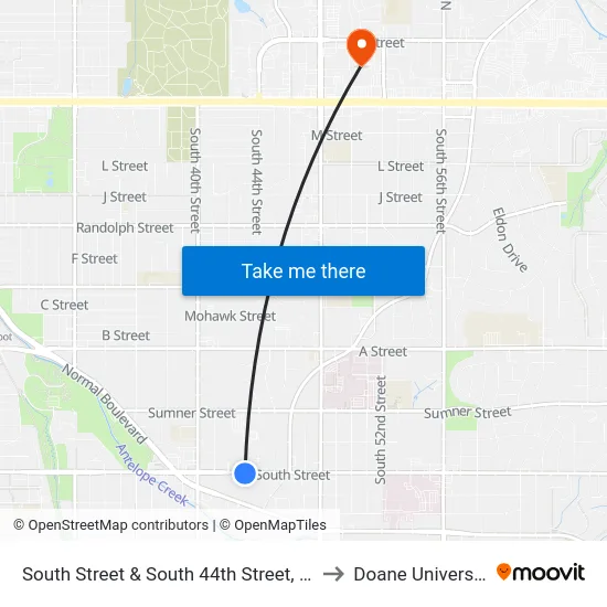 South Street & South 44th Street, SW to Doane University map