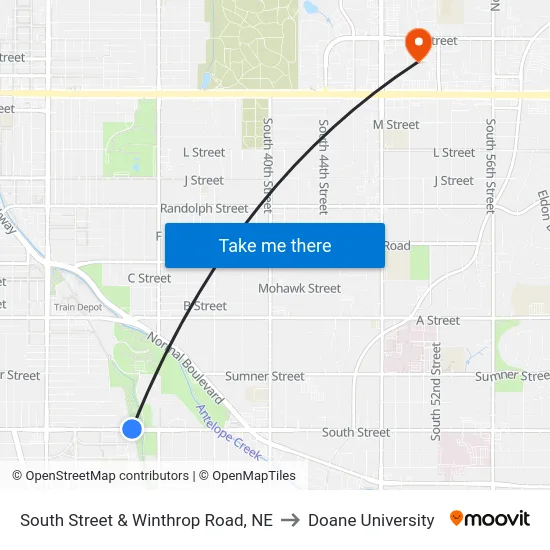 South Street & Winthrop Road, NE to Doane University map