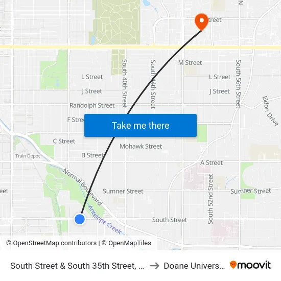 South Street & South 35th Street, SW to Doane University map