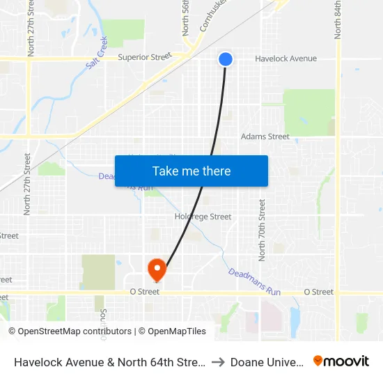 Havelock Avenue & North 64th Street, NW to Doane University map