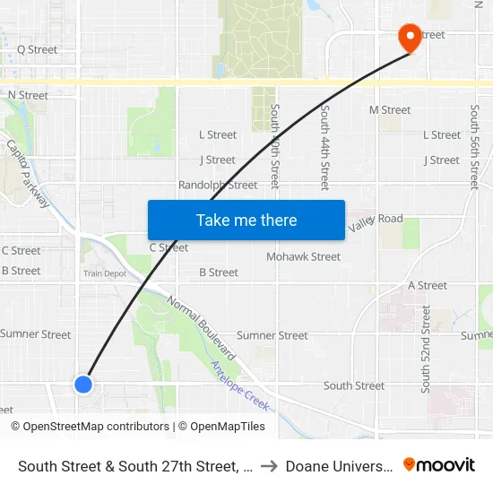 South Street & South 27th Street, Se to Doane University map