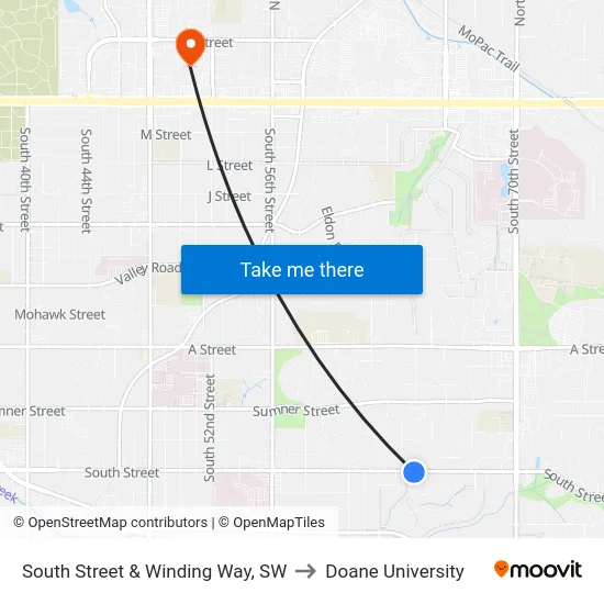 South Street & Winding Way, SW to Doane University map