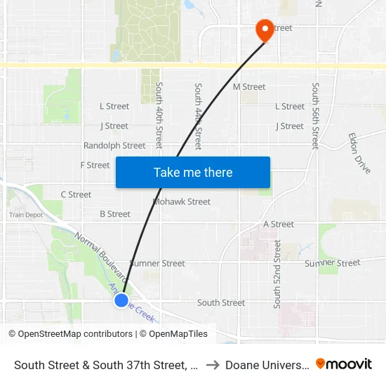 South Street & South 37th Street, NW to Doane University map