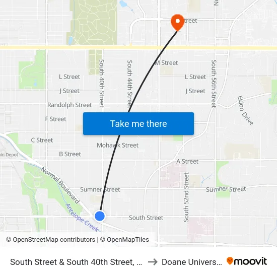 South Street & South 40th Street, NW to Doane University map