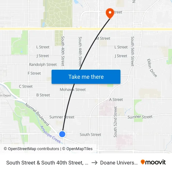 South Street & South 40th Street, SW to Doane University map