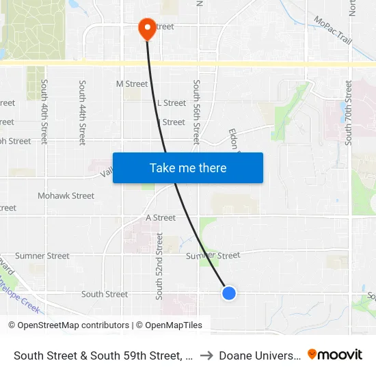 South Street & South 59th Street, SW to Doane University map
