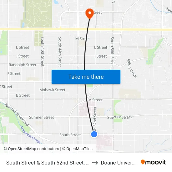 South Street & South 52nd Street, NW to Doane University map