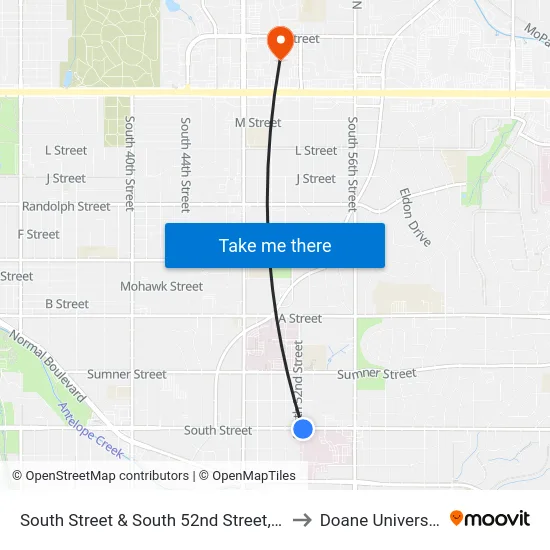 South Street & South 52nd Street, Se to Doane University map