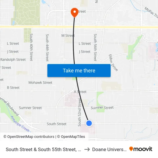 South Street & South 55th Street, NW to Doane University map
