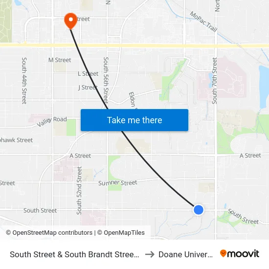 South Street & South Brandt Street, NE to Doane University map