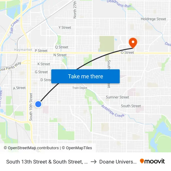 South 13th Street & South Street, NE to Doane University map