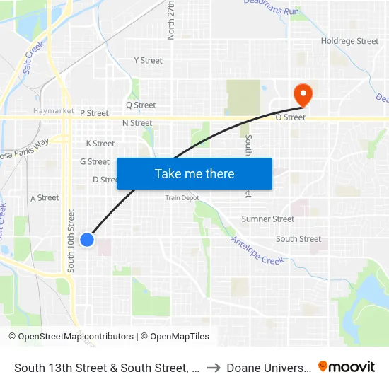 South 13th Street & South Street, SW to Doane University map