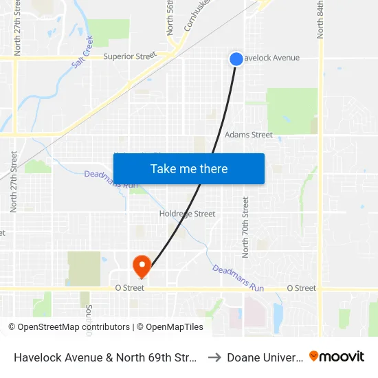 Havelock Avenue & North 69th Street, SW to Doane University map