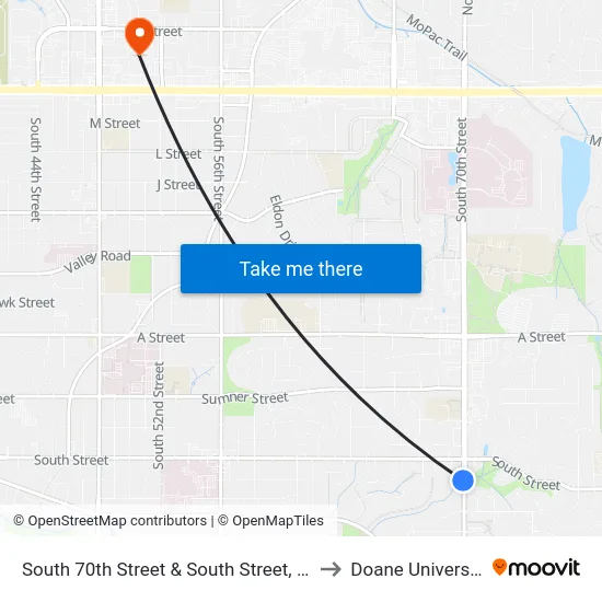South 70th Street & South Street, SW to Doane University map
