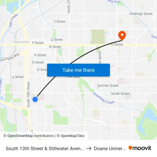 South 13th Street & Stillwater Avenue, Se to Doane University map