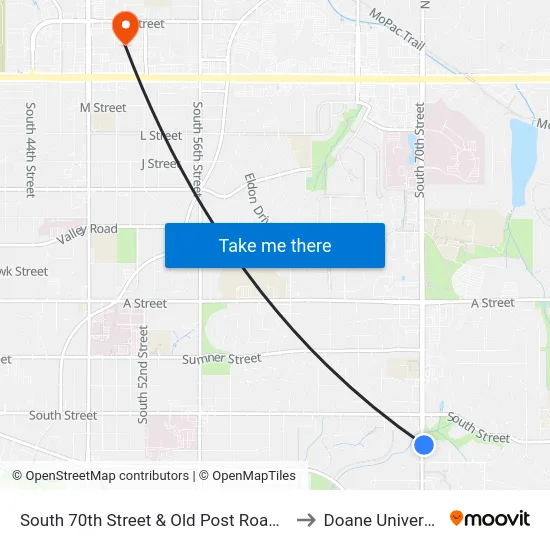 South 70th Street & Old Post Road, NE to Doane University map
