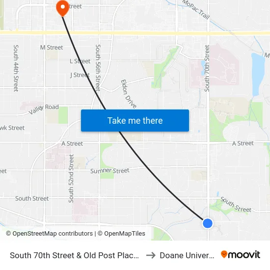 South 70th Street & Old Post Place, SW to Doane University map