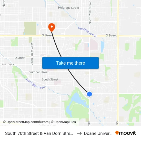 South 70th Street & Van Dorn Street, SW to Doane University map