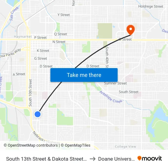 South 13th Street & Dakota Street, Se to Doane University map