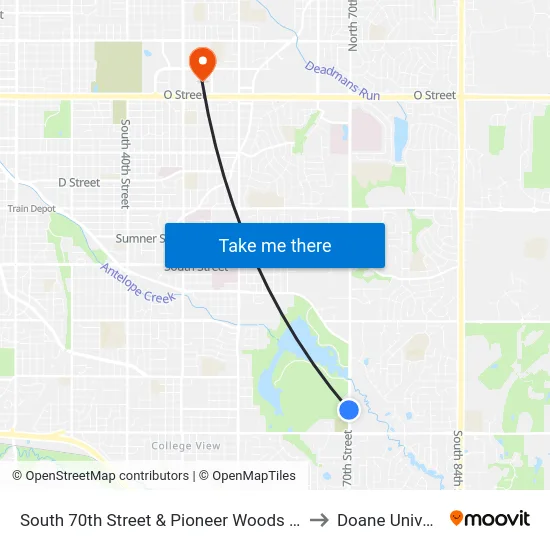 South 70th Street & Pioneer Woods Drive, SW to Doane University map