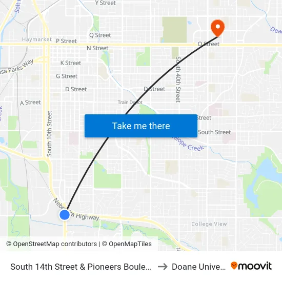 South 14th Street & Pioneers Boulevard, NW to Doane University map