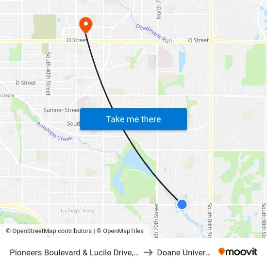 Pioneers Boulevard & Lucile Drive, NW to Doane University map