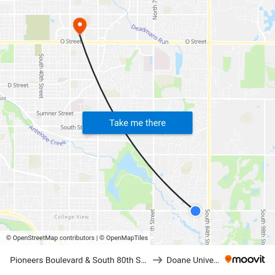 Pioneers Boulevard & South 80th Street, Se to Doane University map