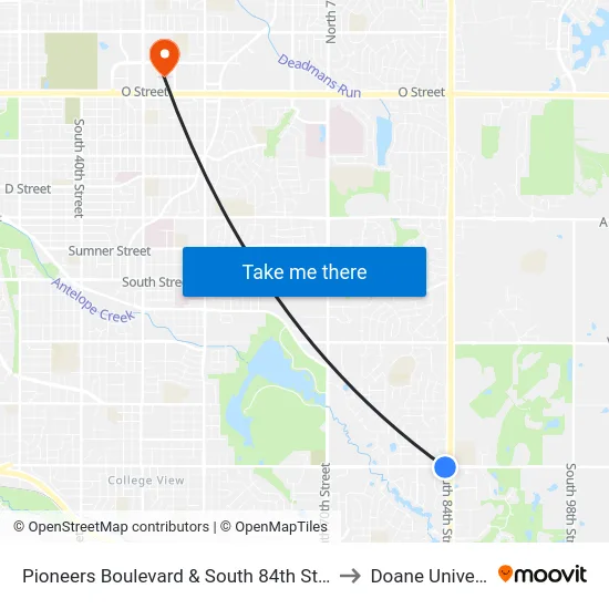 Pioneers Boulevard & South 84th Street, SW to Doane University map