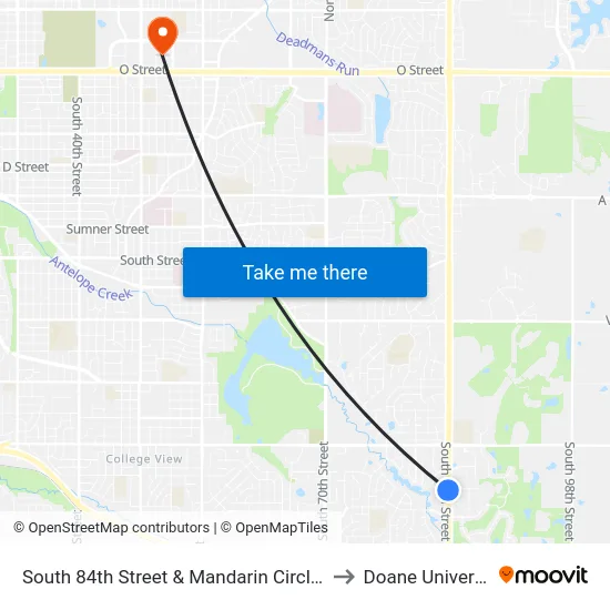 South 84th Street & Mandarin Circle, SW to Doane University map