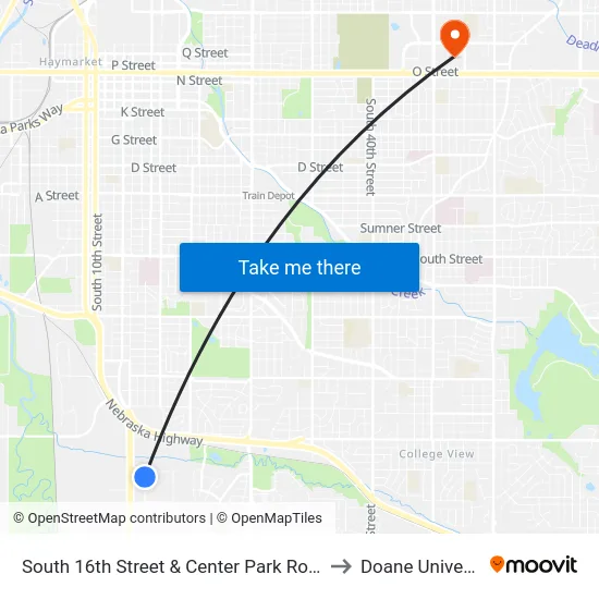 South 16th Street & Center Park Road, SW to Doane University map