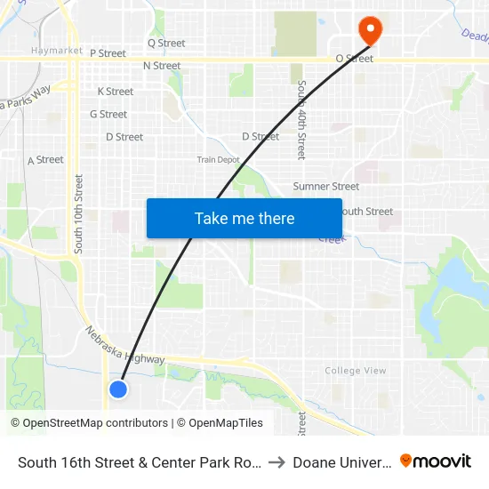 South 16th Street & Center Park Road, Se to Doane University map