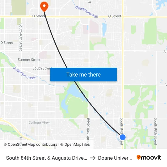 South 84th Street & Augusta Drive, NE to Doane University map