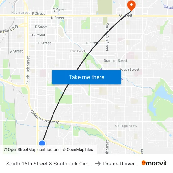 South 16th Street & Southpark Circle, NE to Doane University map