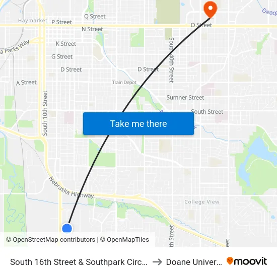 South 16th Street & Southpark Circle, NW to Doane University map