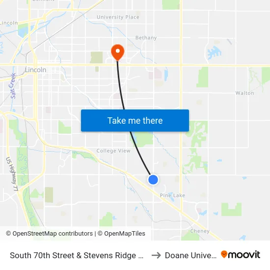 South 70th Street & Stevens Ridge Road, NW to Doane University map