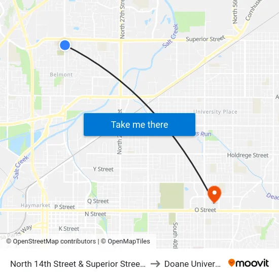 North 14th Street & Superior Street, Se to Doane University map