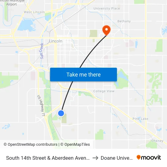 South 14th Street & Aberdeen Avenue, NW to Doane University map