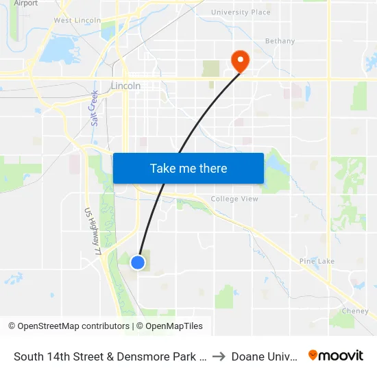 South 14th Street & Densmore Park Road, SW to Doane University map
